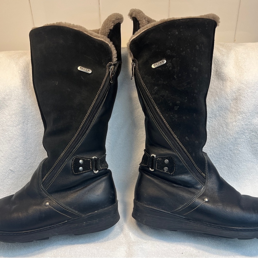 PAJAR Women's Black Leather & Suede Boots with Shearling Lining - Picture 2 of 6